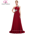 Grace Karin Fashion Beaded One Shoulder Dark Red Chiffon Prom Dress Long CL2949-7